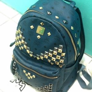 MCM Blue Studded Backpack